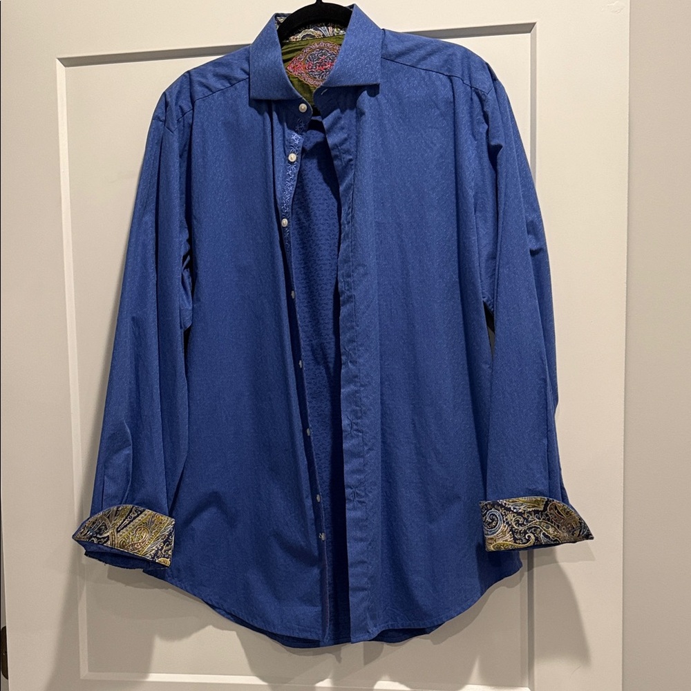 Robert Graham Men's Blue Dress Shirt with Paisley Accents